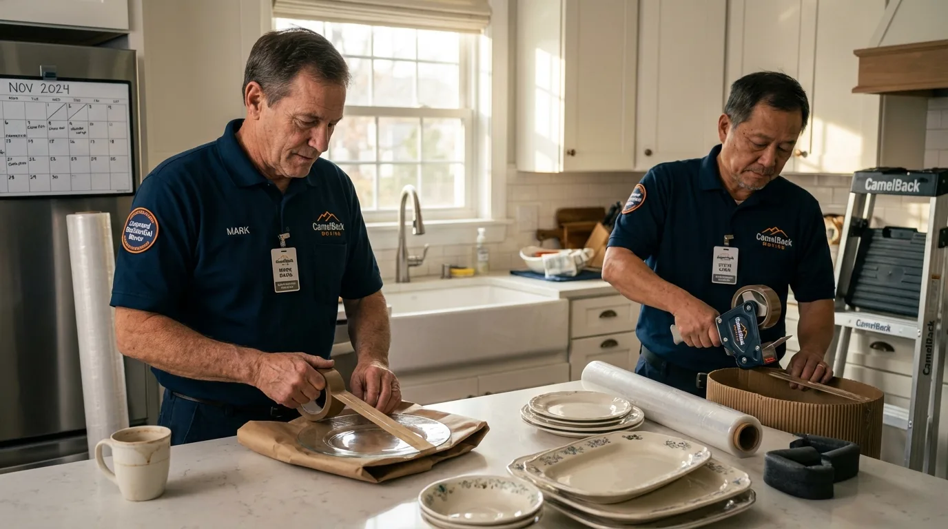 Professional crew packing kitchen dishware in Montgomery, WV