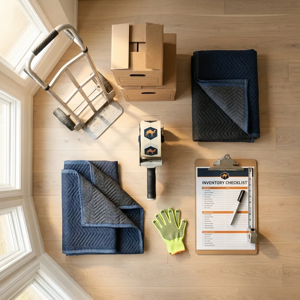 Professional moving supplies and packing materials layout for Montgomery residential relocations